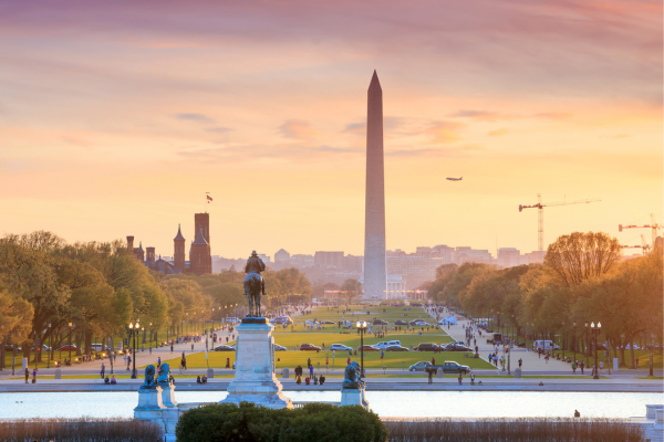 Washington Monument and National Mall at sunset, symbolizing Bay Atlantic University’s location in Washington, D.C.