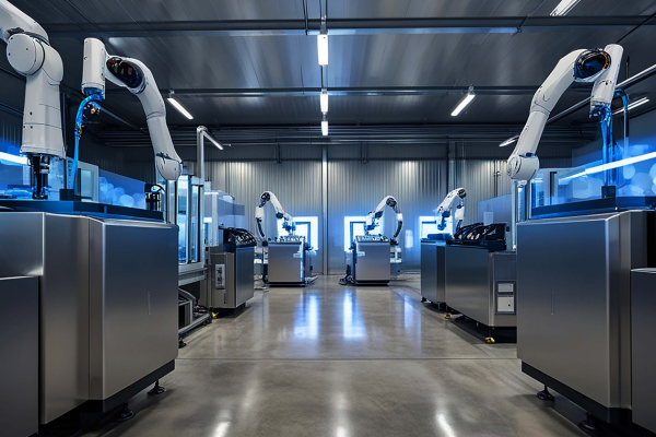 The Future of Artificial Intelligence: 5 Trends to Shape Your Next Decade 7 Robotic arms operating in a modern high-tech factory environment, showcasing automation and precision engineering.