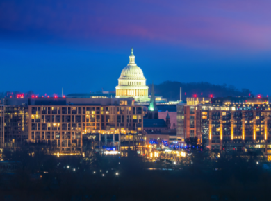 Innovation in Higher Education: How BAU Prepares Students 34 Night view of the U.S. Capitol building in Washington D.C. illuminated against a deep blue sky.