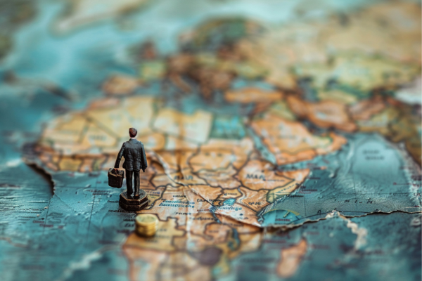 The Rise of Social Entrepreneurship: Combining Business with Purpose 8 Miniature figure of a businessman on a world map, symbolizing global business travel and international opportunities.
