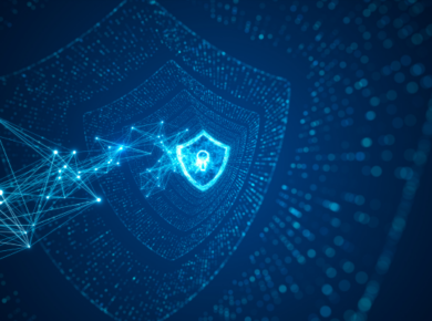 Building a Safer Digital Future: Why Cyber Innovation Matters Now 44 Digital shield and network nodes representing cybersecurity and cyber innovation in a connected data environment.