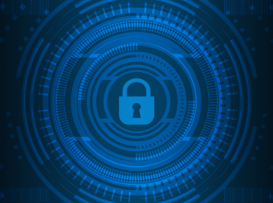 Cybersecurity Management: Why a Master's Degree is the Key to Senior Executive Roles 10 Cybersecurity concept with blue padlock and circular technology pattern.