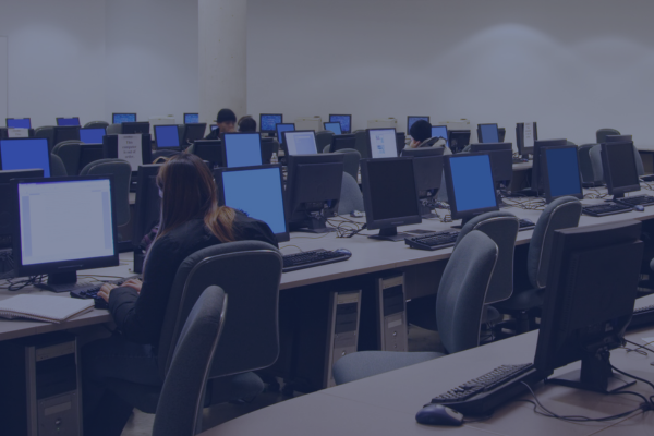 Students working in a university's computer lab.