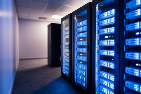 Cybersecurity Management: Why a Master's Degree is the Key to Senior Executive Roles 7 Modern data center with illuminated servers referring to a cybersecurity management.