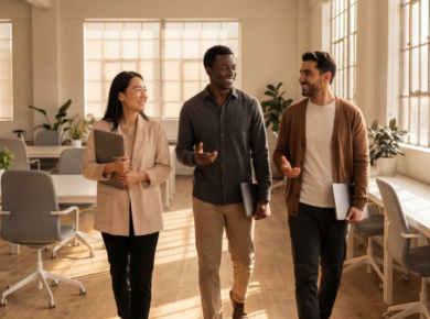 Why Diversity in Business Drives Better Startup Outcomes 15 Professionals from diverse backgrounds collaborating in an office, demonstrating the value of diversity in business.