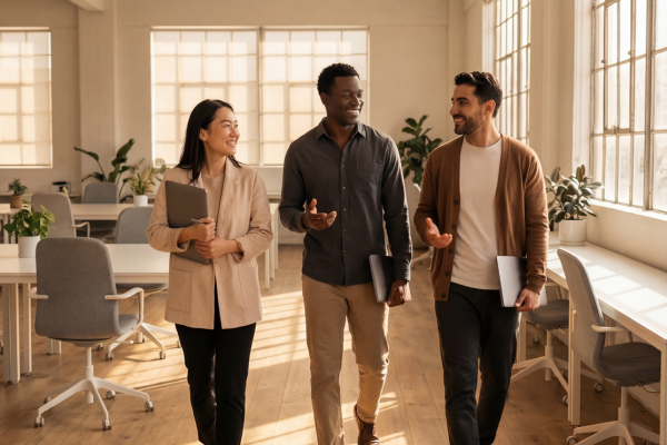 Why Diversity in Business Drives Better Startup Outcomes 1 Professionals from diverse backgrounds collaborating in an office, demonstrating the value of diversity in business.