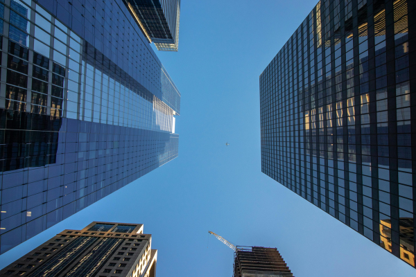 Why Diversity in Business Drives Better Startup Outcomes 13 Skyscrapers reflecting sunlight against a clear blue sky, captured from a low-angle perspective in an urban setting.