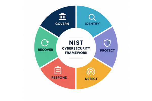 Understanding Cybersecurity Frameworks: Essential Cybersecurity Certification Tips 8 NIST Cybersecurity Framework chart: Govern, Identify, Protect, Detect, Respond, Recover process.