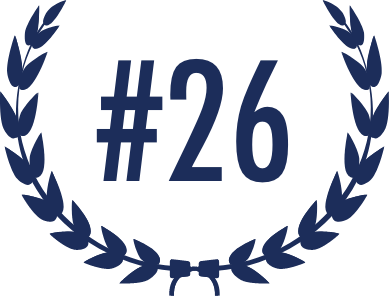 #26 with laurel wreath in blue, symbolizing excellence or achievement. Perfect for rankings or award-related content.