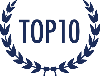 Top 10 emblem with laurel wreath symbolizing excellence or ranking in a prestigious category.