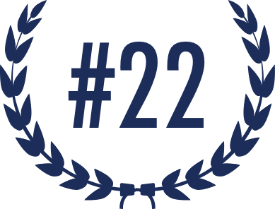 Number 22 with laurel wreath, symbolizing achievement or ranking success.