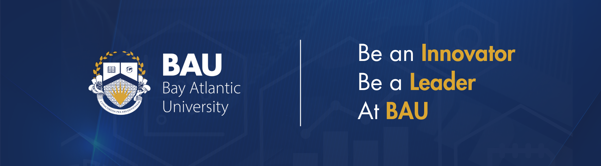 Bay Atlantic University logo and slogan: Be an Innovator, Be a Leader at BAU on a blue background.