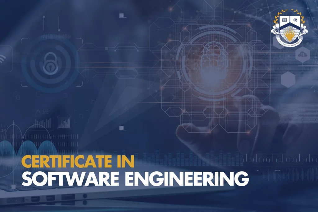 Certificate in Software Engineering with digital lock graphic and computer background.