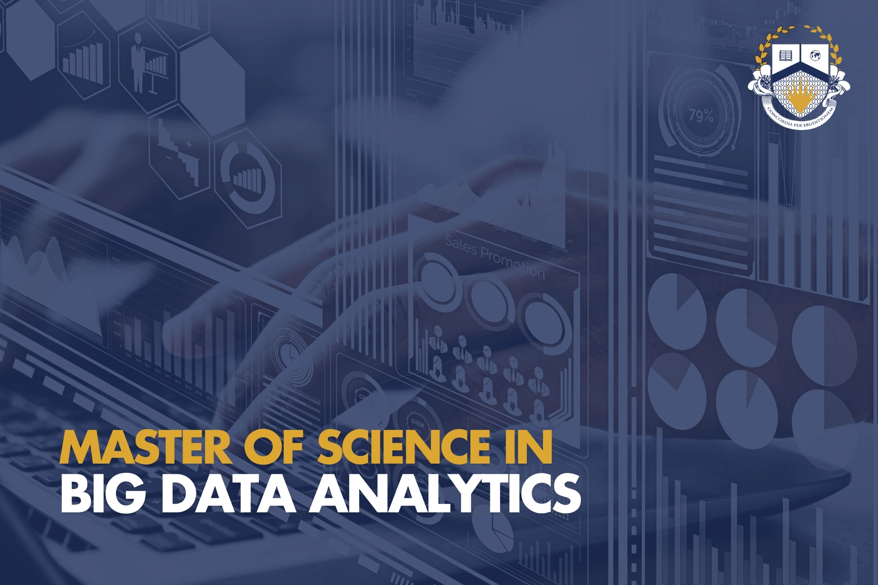 Master of Science in Big Data Analytics program with digital data graphics background.