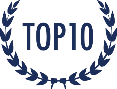 Top 10 emblem with laurel wreath, symbolizing excellence and ranking success.