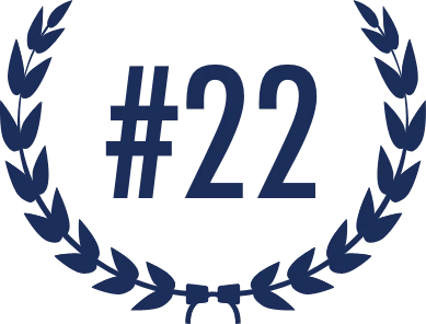 Number 22 with laurel wreath symbol, representing achievement or ranking.