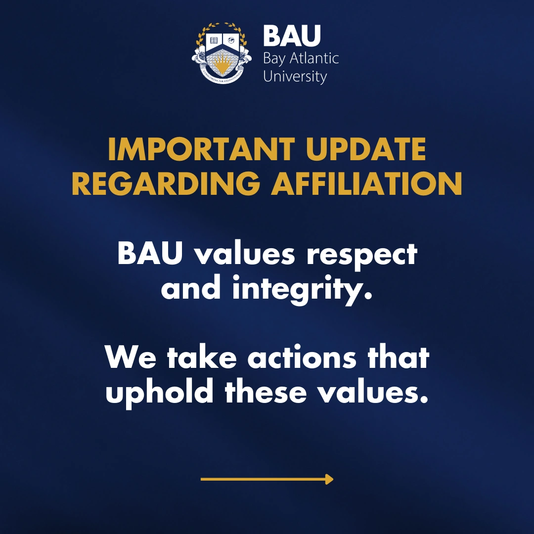 BAU announcement: important update on affiliation, emphasizing values of respect and integrity.