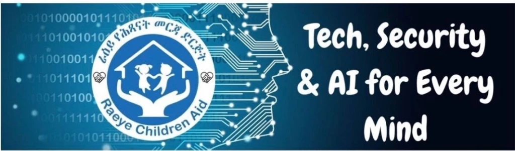 Raeye Children Aid tech seminar poster, featuring experts in AI, security, coding, and mentorship opportunities.