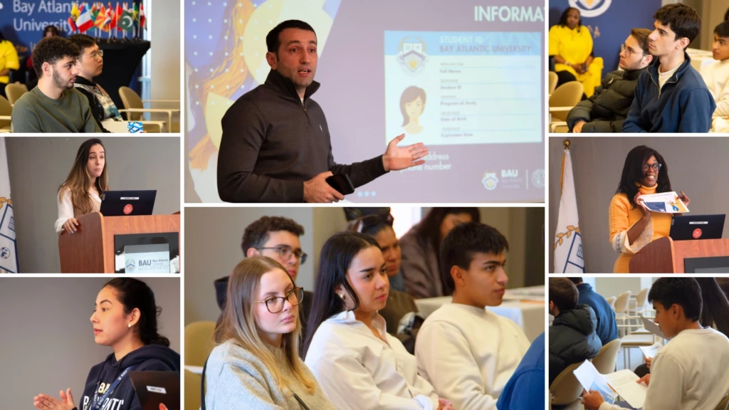 University seminar with diverse speakers and engaged students at Bay Atlantic University event.