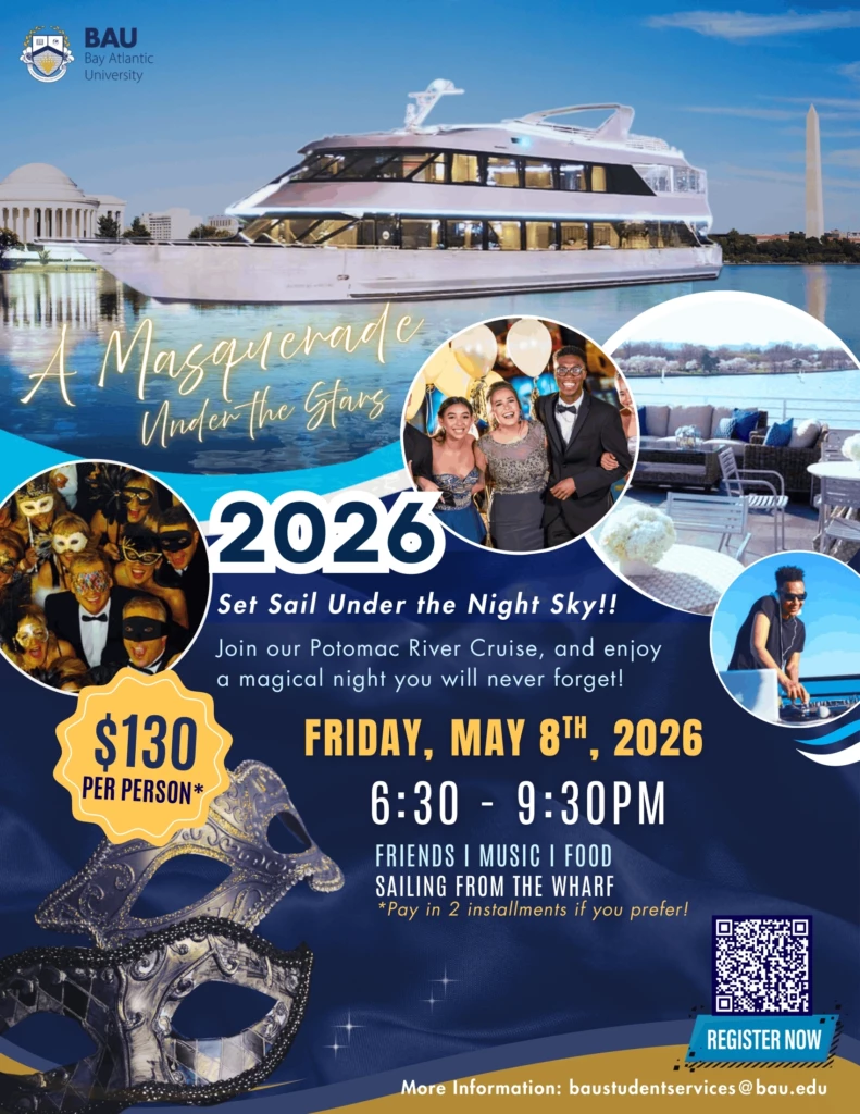 Bay Atlantic University Masquerade Cruise 2026: Enjoy music, food, and fun on the Potomac, May 8th. Register now!