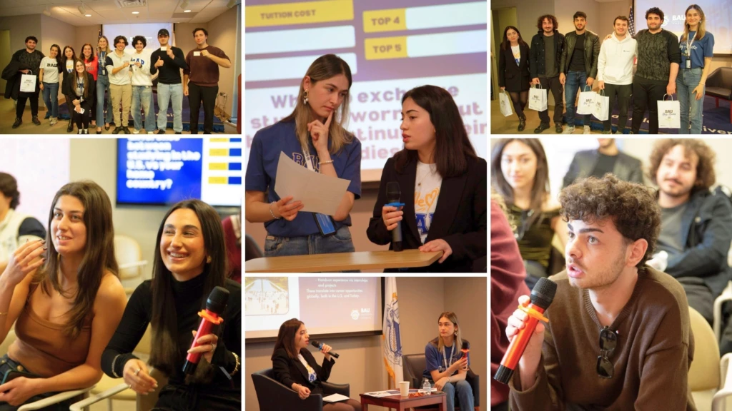 Students participate in a university seminar with presentations and discussions.