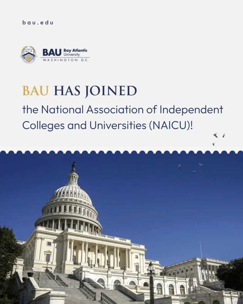 BAU joins NAICU displayed over US Capitol building with clear blue sky background.